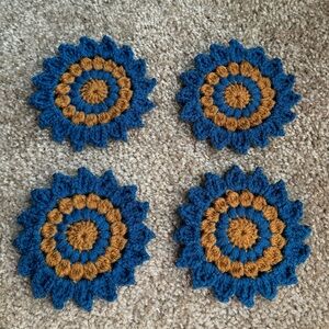 Handmade Crochet Sunflower Coasters Set of Four